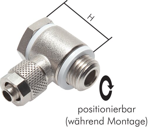 Exemplarische Darstellung: CK-Winkel-Schlauchverschraubung (Hohlschraube) mit zylindrischem Gewinde, Messing vernickelt